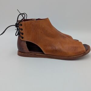 Bed Stu Gogo Leather Peep Toe Sandals Lace Up Gladiator Zip Flat Womens 7 Rustic